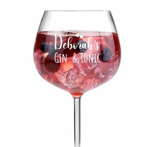 Personalised Gin Glasses, Engraved Large Gin Glass Birthday Gin Gift G&T Gin and Tonic Glass Mother's Day Glass Christmas Gin Gift image 1