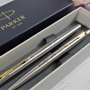 Personalised Pen Set, Engraved Pen, Stainless Steel GOLD TRIM Parker Jotter Ball Pen & Fountain Pen Set, Graduation, Wedding Gift, Birthday