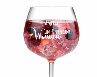 Gin Glasses Personalised, Mums Gin - Engraved Large Gin Glass Birthday Gift - G&T - Gin and Tonic Glass - Gin-Dependant Woman - Gin Gift