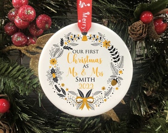 Personalised Christmas Tree Decoration Printed Bauble Gift - Christmas Wedding, Mr & Mrs First Christmas, 1st Christmas Gifts, Just Married