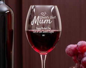 Personalised Worlds Best Mum, Mummy, Grandma Wine Glass, Engraved Etched Wine Glasses Gift for Mum - Gifts for Her, Mother's Day Wine Glass