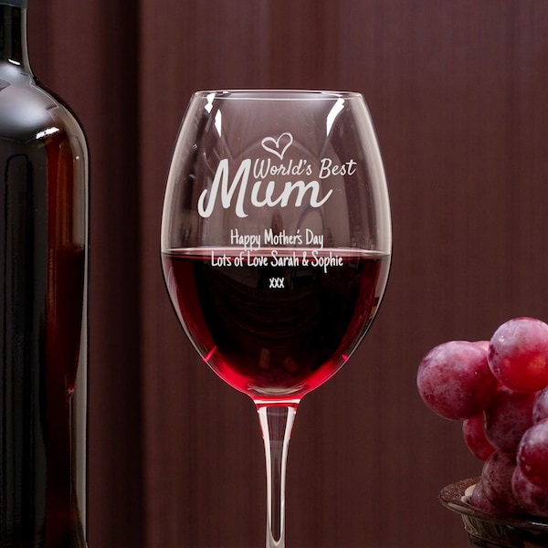 Personalised Worlds Best Mum, Mummy, Grandma Wine Glass, Engraved Etched Wine Glasses Gift for Mum - Gifts for Her, Mother's Day Wine Glass