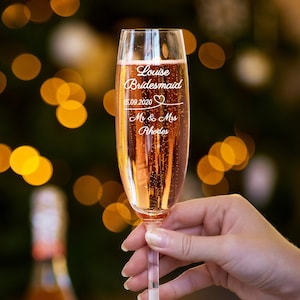 Personalised Bridesmaid Glasses, Wedding Champagne Flute, Bridesmaid Gift, Engraved Champagne Flute, Maid of Honour Gift, Bridal Party Gifts