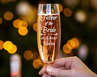 Personalised Champagne Flute, Father of the Bride Glass, Engraved Wedding Champagne Glasses, Personalised Wedding GIft, Bride's Father Gift