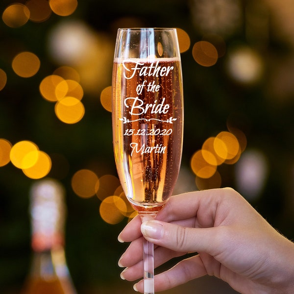 Personalised Champagne Flute, Father of the Bride Glass, Engraved Wedding Champagne Glasses, Personalised Wedding GIft, Bride's Father Gift