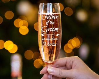 Personalised Wedding Champagne Glass, Father of the Groom Glass, Engraved Champagne Flute, Personalised Wedding GIft, Groom's Dad Gift