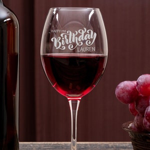 Personalised Engraved Wine Glasses, Etched Wine Glass 21st 30th Birthday Gift - Red Wine, White Wine Glass- Happy Birthday. Gift for Mum