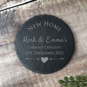 Personalised Engraved NEW HOME Slate Coaster, Personalised Round Coaster, New Home Coaster, New Home Gift, House Warming Gifts
