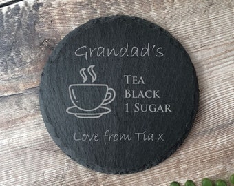 Posavasos de pizarra grabado personalizado, regalo para el abuelo.