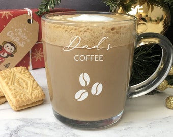 Personalised Engraved Glass Coffee Mug, Name Mug, Mothers Day, Fathers Day, Christmas Birthday Stocking Filler Gift For Her Latte Mug