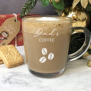 Personalised Engraved Glass Coffee Mug, Name Mug, Mothers Day, Fathers Day, Christmas Birthday Stocking Filler Gift For Her Latte Mug