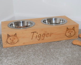 Ciotole personalizzate per animali domestici, ciotole personalizzate per gatti incise in legno di bambù, regalo per animali domestici, regalo per gatti