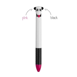 Legami tweekleurige panda-balpen - roze en zwarte inkt, pandapen, tweekleurige pandapen, schattige dierenpen, leuk briefpapier, tweekleurige pandapen
