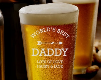 Pinte personnalisée, verre à bière personnalisé, pinte gravé, verres à bière, cadeau de bière, cadeau d'anniversaire de papa - meilleur papa du monde, grand-père