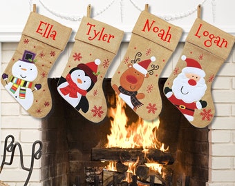 Deluxe Personalised Stocking, Plush Hessian Christmas Stocking, Santa Rudolph Stocking