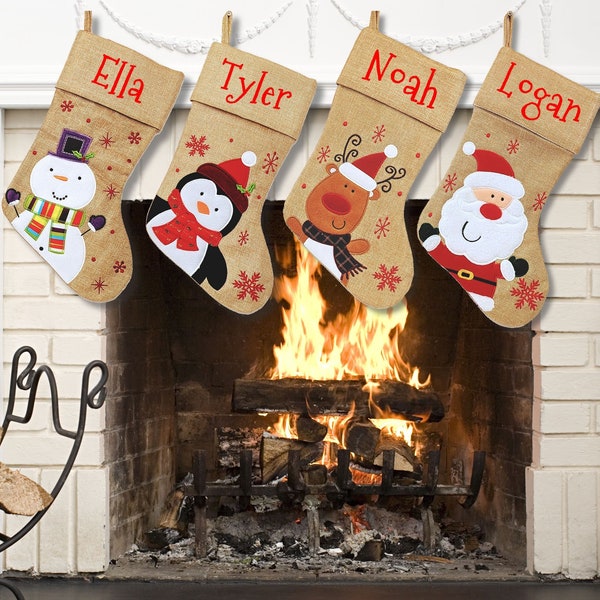 Deluxe Personalised Stocking, Plush Hessian Christmas Stocking, Santa Rudolph Stocking