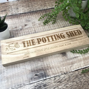 Personalised Engraved Shed Freestanding Wooden Sign Plaque 32cm | Potting Shed Gardener Allotment Tool Workshop Sign Gift for Him or Her