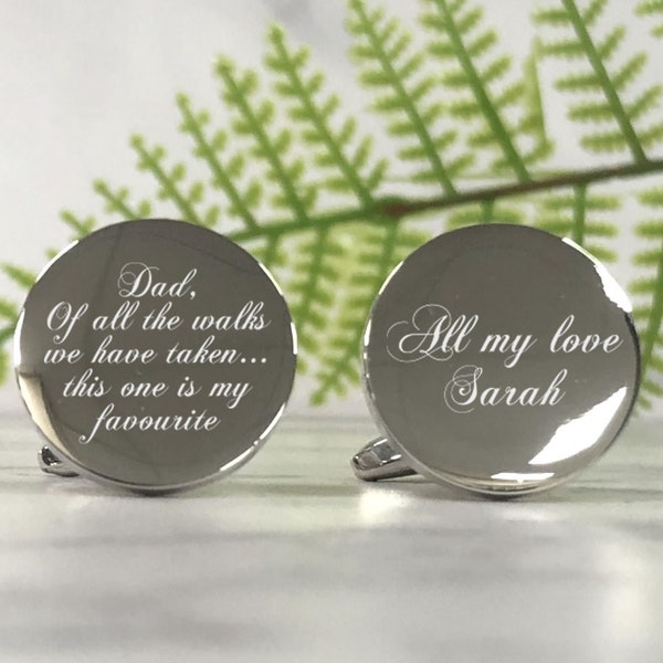 Boutons de manchette personnalisés gravés du père de la mariée ROUND Always Your Little Girl Wedding - Coffret cadeau gravé personnalisé disponible