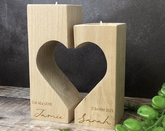 Personalized Wooden Tealight Holder Set, New Home Gift, Gifts for Couples