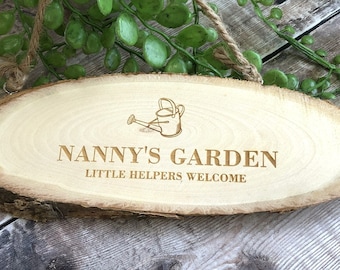 Personalised Engraved Wooden Nanny's Garden Hanging Sign | Gifts for Grandparents | Gardener Gifts | Allotment Sign | Garden Sign
