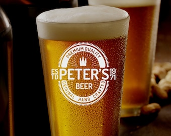 Vaso de pinta personalizado grabado, regalo con etiqueta de cerveza personalizada