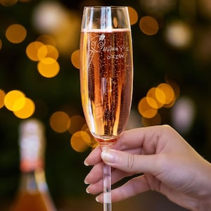 Dibujo personalizado para niños en flauta de champán / Copa Prosecco personalizada / Copas grabadas / Regalo de cumpleaños / Regalo de Navidad / Recuerdo