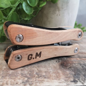 Personalised Stainless Steel Multi Tool | Engraved Beech Wood Multi Tool | Birthday Anniversary Father's Day Valentine's Day Christmas Gift