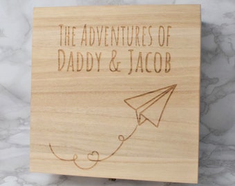 Engraved & Personalised Wooden Adventure Box - Memory Box, Wooden Homewares - Bespoke Wooden Boxes, Keepsake Box Father's Day Gift Dad Gift