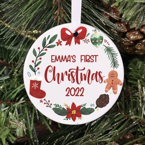 Personalised Baby&#39;s First Christmas Decoration, 1st Christmas Baby Wreath Bauble 2022, Baby Keepsake, Christmas Gifts for New Parents