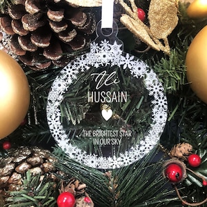 Personalised Memorial Christmas Tree Decoration | Brightest Star in the Sky Memorial Bauble | ANY NAME | Remembrance Xmas Tree Decoration