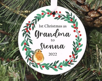 Personalised First Christmas As Grandparent Bauble, Grandma 1st Xmas, Grandad First Christmas, Christmas Tree Decoration Gift