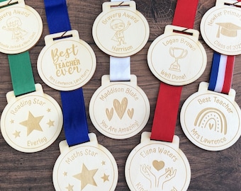 Personalised Engraved Wooden School Medals 8cm | School Medal l Children Medals | Academic Medals | Teacher Medal | School Sports Day