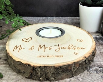 Personalised Tealight Wood Slice, Log Slice Tea Light Holder, Woodland Wedding , Rustic Wedding Decor, Home Decor, Country Wedding, Candle