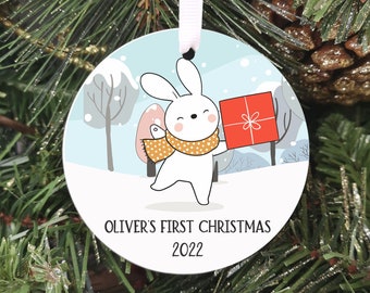 Personalised Baby's First Christmas Decoration, 1st Christmas Baby Bunny Bauble 2022, Baby Keepsake, Christmas Gifts for New Parents