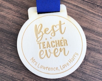 Personalised Best Teacher Gift Engraved Wood Teacher Medal | Teacher Medal | Best Tutor Best Teacher Gifts | End of Year Teacher Gifts