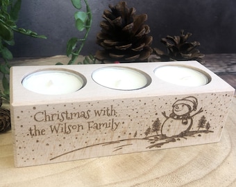 Personalised Engraved Wooden Tealight Candle Holder - Christmas Candle Holder - Christmas Gift -  Cute Christmas Decorations