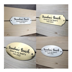 Personalisierte Bank Plakette, Erinnerungstafel, wetterfeste Gedenktafel, Jubiläum, Gedenken, Haustier Plakette, Gartensitz Plakette