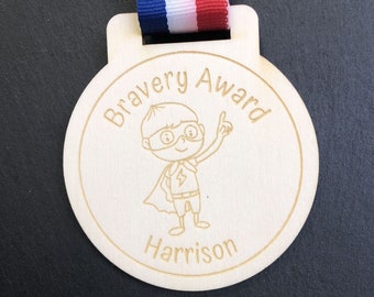 Personalised Bravery Superhero Engraved Wooden Medal | Children's Bravery Medal | Well done Medal l Little Hero Medal | Child Bravery Award