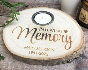 Personalised Log Slice Engraved Tealight Candle Holder - In Loving Memory - Memorial - Remembrance - Candles - Natural Wood Keepsake