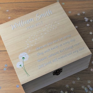 Printed, Personalised Dandelion Remembrance Keepsake Box - In Memory, Memorial Box, Keepsake Boxes, Remembrance Gifts