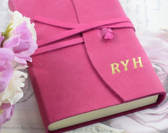 Personalised Embossed Medium Pink Genuine Leather Journal - Handmade in Italy - Personalized Monogrammed Memoirs Journal Notebook