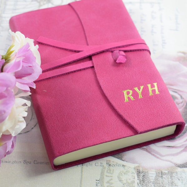 Personalised Embossed Medium Pink Genuine Leather Journal - Handmade in Italy - Personalized Monogrammed Memoirs Journal Notebook