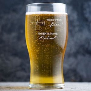 Personalised Prescription Beer Glass | Engraved Tulip Pint Glass Gift | Custom Etched Beer Glass | Novelty Beer Glass