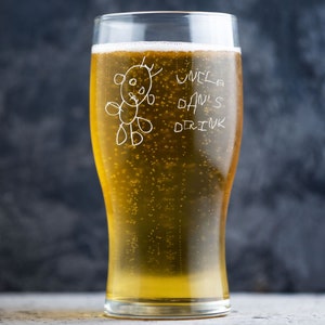 Personalised Child’s Drawing Engraved On Pint Glass | Gift for Dad | Gift for Mum, Grandad, Uncle | Bespoke Beer Glass | Keepsake