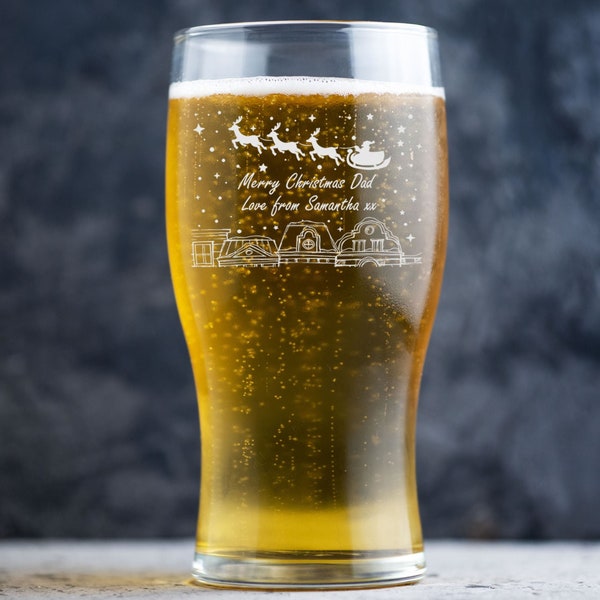 Personalised Christmas Pint Glass | Engraved Tulip Pint Glass Gift | Custom Etched Beer Glass | Festive Beer Glass