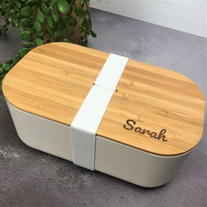 Personalised Engraved Bamboo Lunch Box Eco Friendly For Work Office School Picnic Take Away Lunch and Dinner