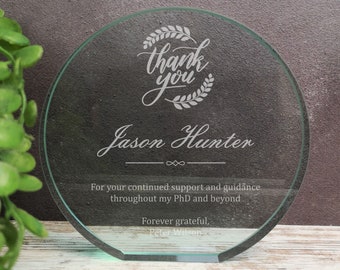 Personalised Thank You Gift Engraved Glass Plaque Award - Thank You Gifts For Family & Friends Gift Teacher, Friend, Employee of the Month