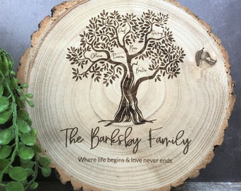 Personalised Family Tree Log Slice - Tree of Life - Gifts for Family - Family Tree - Rustic - Boho - Christmas, Birthday, Mother's Day Gifts