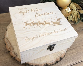 Christmas Eve Box - Personalised Engraved Wooden Christmas Eve Box Ready To Fill With Gifts for Children - 3 Sizes - Santa Sleigh