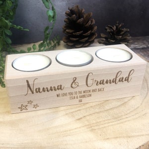 Personalised Engraved Wooden Tealight Candle Holder - Nanna & Grandad - Grandparents day - Grandparents gift - Christmas gift - Grandma Nan